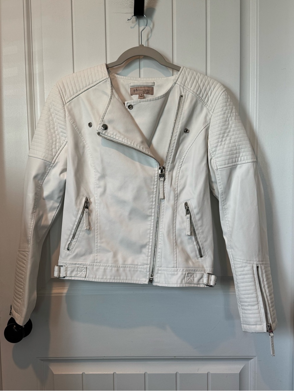 Philosophy White Quilted Faux Leather Moto Jacket